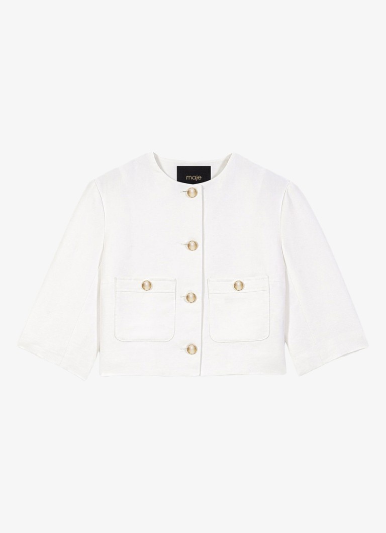 Maje Dames Vytenia cropped blazer in linnenblend met borstzakken in de kleur Wit
