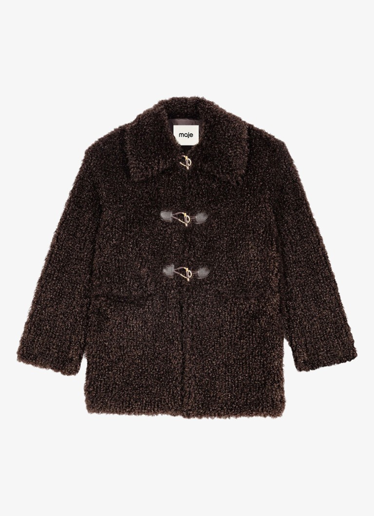 Maje Dames Jas van teddy in de kleur Donkerbruin