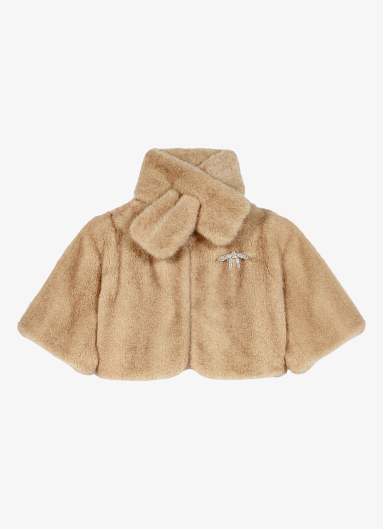Maje Dames Cropped jack van imitatiebont met broche en afneembare kraag in de kleur Beige
