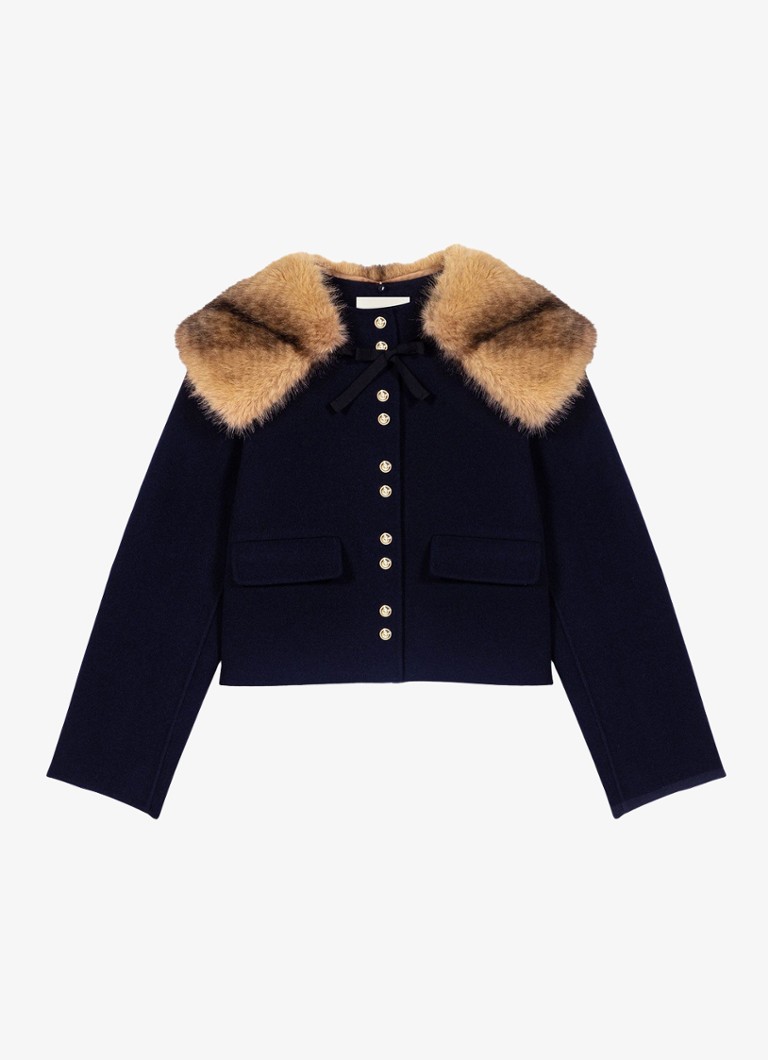 Maje Dames Jack in wolblend met afneembare kraag in de kleur Donkerblauw