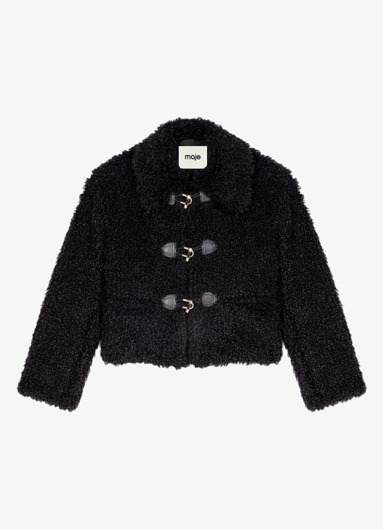 Maje Dames Cropped jack van teddy in de kleur Zwart