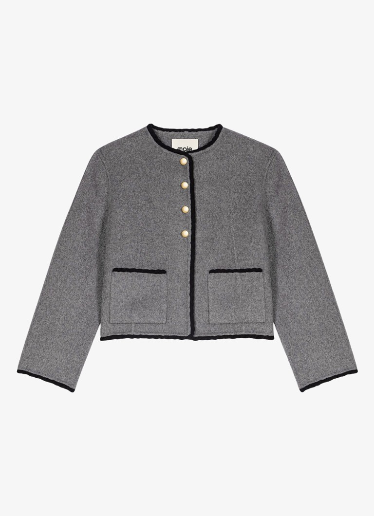 Maje Dames Cropped jack met ronde hals in de kleur Light Grey / Grijs