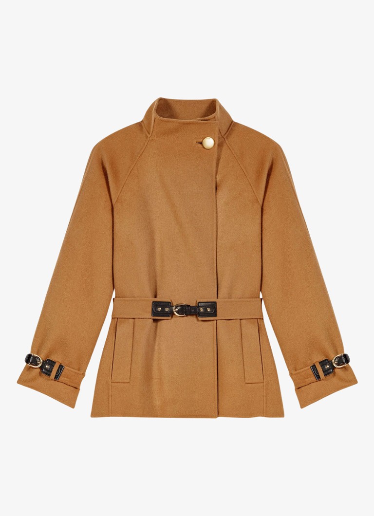 Maje Dames Jas in wolblend met steekzakken in de kleur Camel