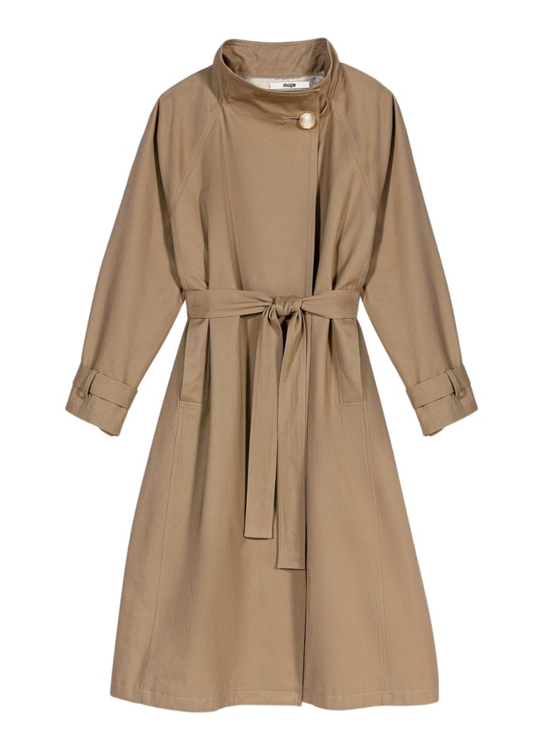 Maje Dames Trenchcoat met steekzakken en strikceintuur in de kleur Beige