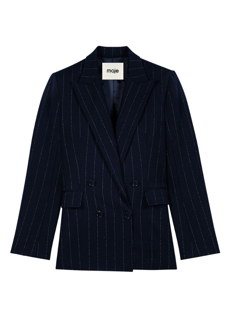 Maje Dames Double-breasted blazer in wolblend met krijtstreep in de kleur Donkerblauw