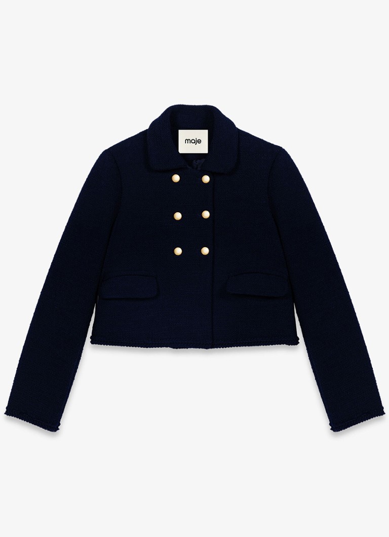 Maje Dames Cropped jack met tweed-look in de kleur Donkerblauw