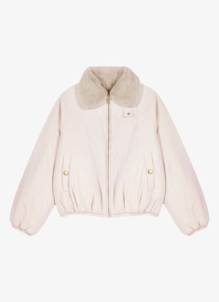 Maje Dames Reversible jack van imitatiebont met steekzakken in de kleur Beige