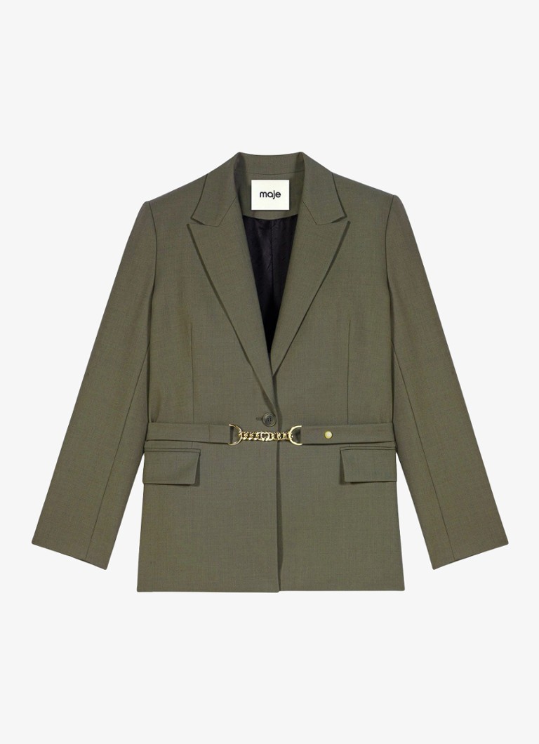 Maje Dames Blazer in wolblend met gespdetail en klepzakken in de kleur Legergroen