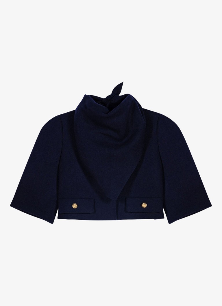 Maje Dames Cropped jack in wolblend met afneembare sjaal in de kleur Donkerblauw