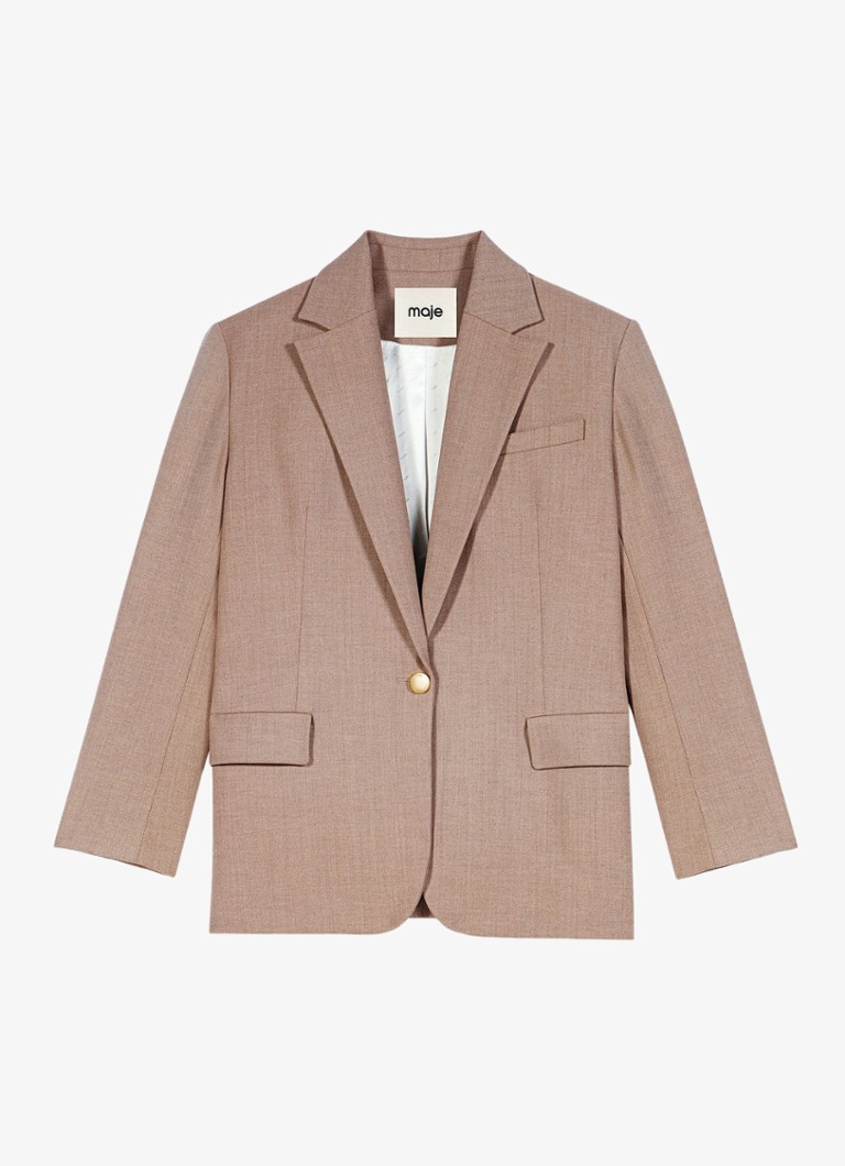Maje Dames Blazer in wolblend met klepzakken in de kleur Beige