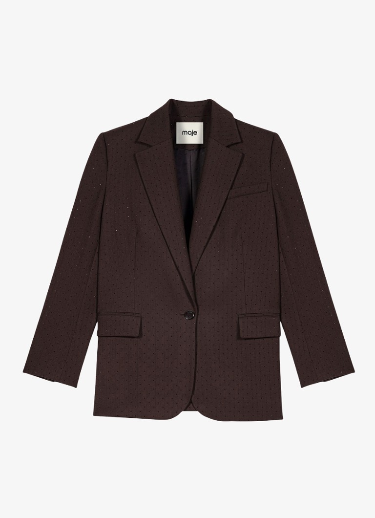 Maje Dames Blazer met strass en klepzakken in de kleur Bruin