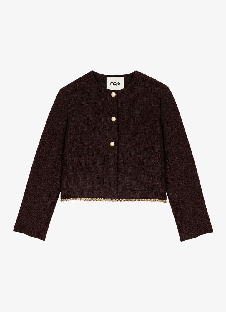 Maje Dames Jack met tweed-look en kettingdetail in de kleur Donkerbruin