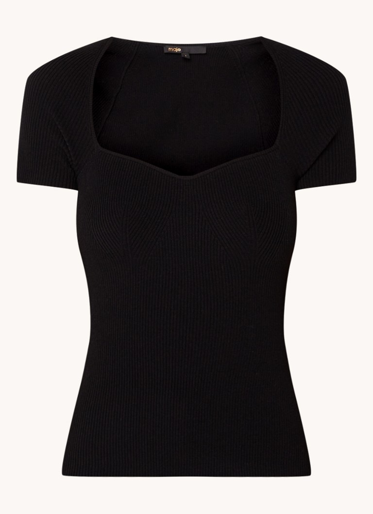 Maje Dames Ribgebreide top met stretch in de kleur Zwart