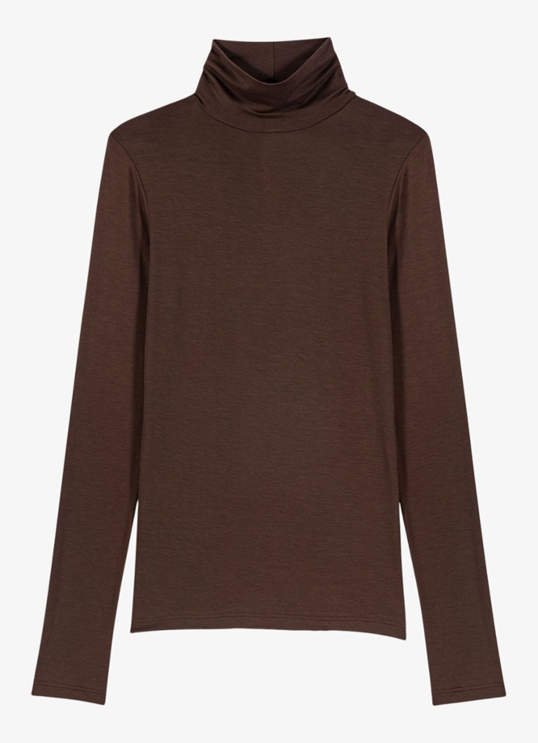 Maje Dames Longsleeve met col in de kleur Donkerbruin