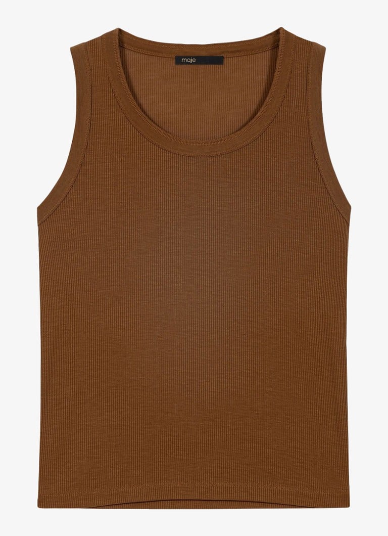 Maje Dames Ticrosa tanktop van lyocell met ribstructuur in de kleur Bruin