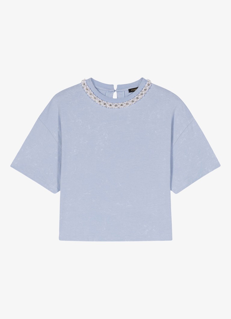 Maje Dames T-shirt met kettingdetail in de kleur Lichtblauw