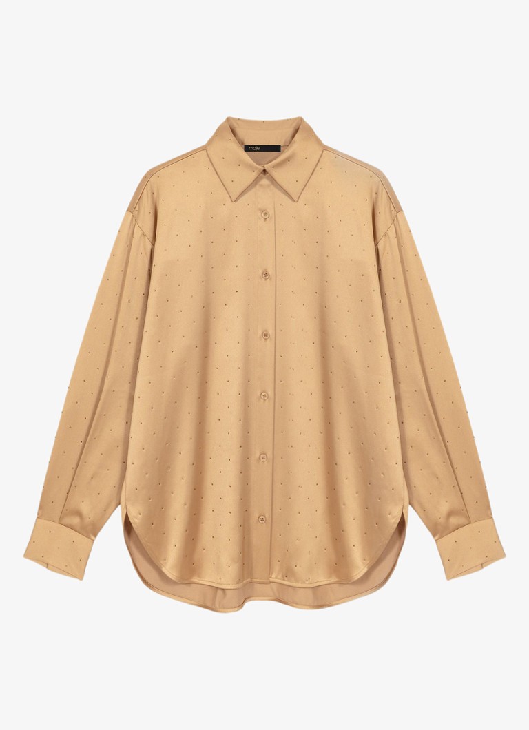 Maje Dames Citerani blouse van satijn met strass in de kleur Bruin