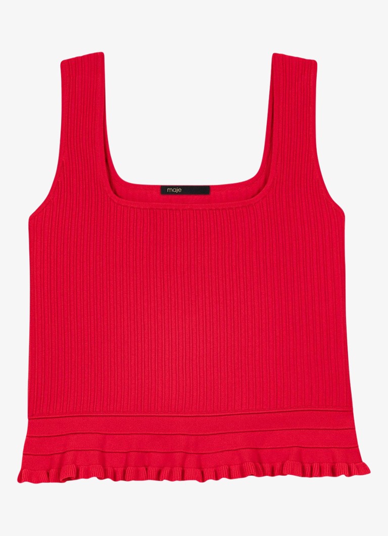Maje Dames Lulett tanktop met ribstructuur in de kleur Steenrood