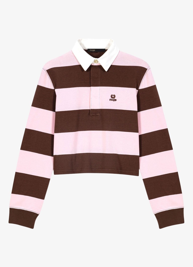 Maje Dames Tipolay polo met streepprint en logoborduring in de kleur Bruin