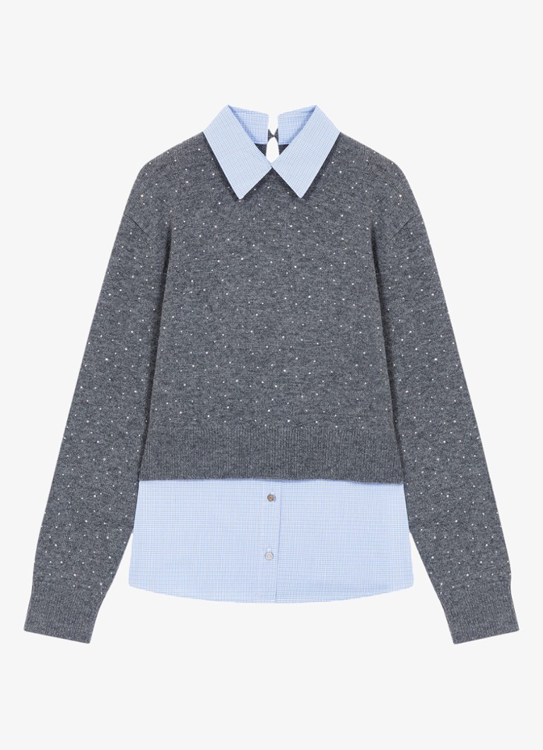 Maje Dames Cropped trui in wolblend met strass en afneembare details in de kleur Grijs