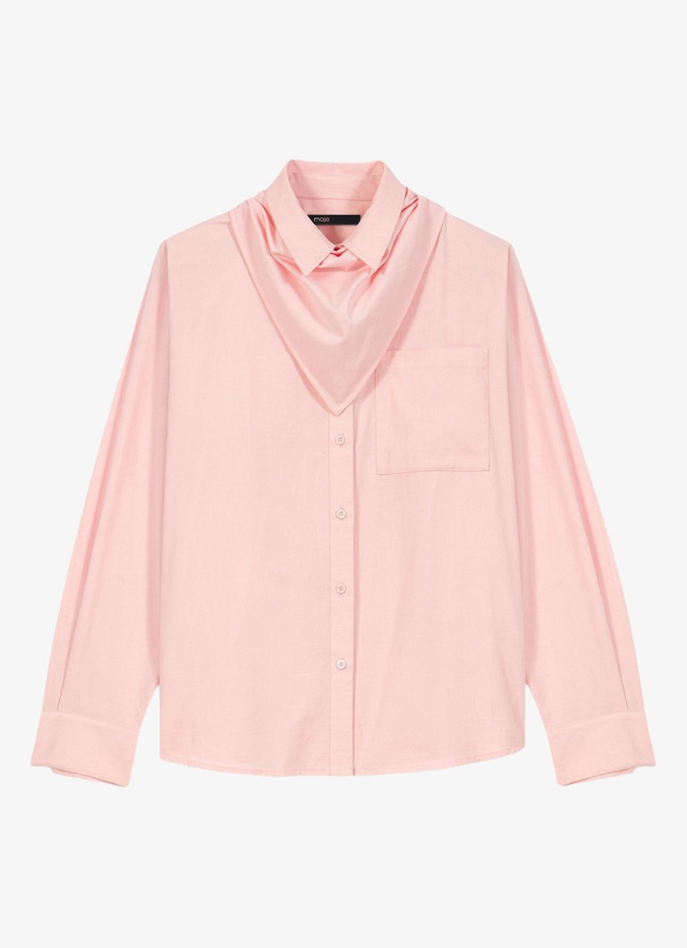 Maje Dames Cionea blouse met borstzak en afneembare sjaalkraag in de kleur Lichtroze