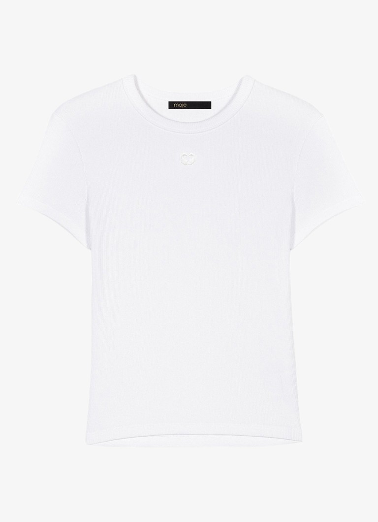 Maje Dames Tono T-shirt met ribstuctuur in de kleur Wit