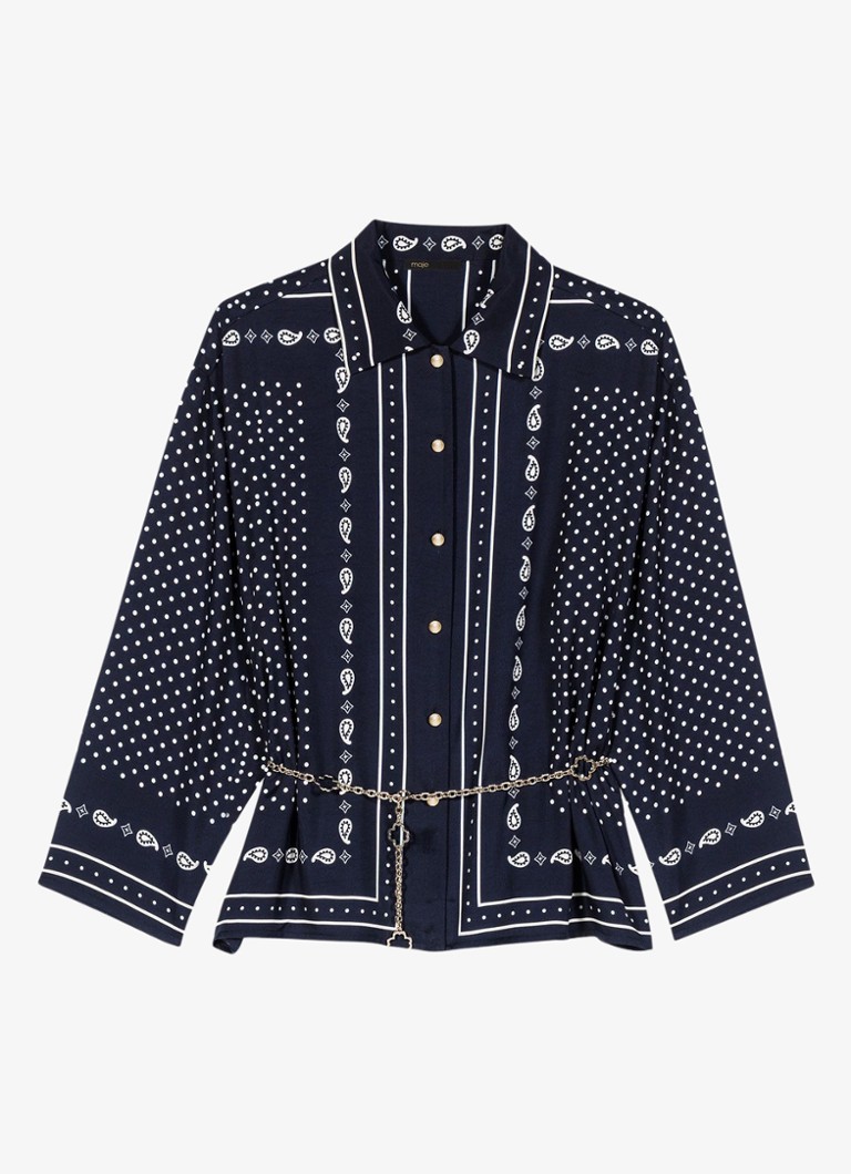 Maje Dames Blouse met stippenprint in de kleur Donkerblauw
