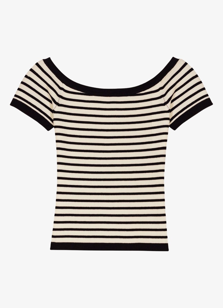 Maje Dames Ribgebreide top met streepprint in de kleur Gebroken wit