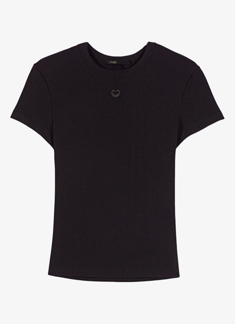 Maje Dames Tono T-shirt met ribstuctuur in de kleur Donkerblauw