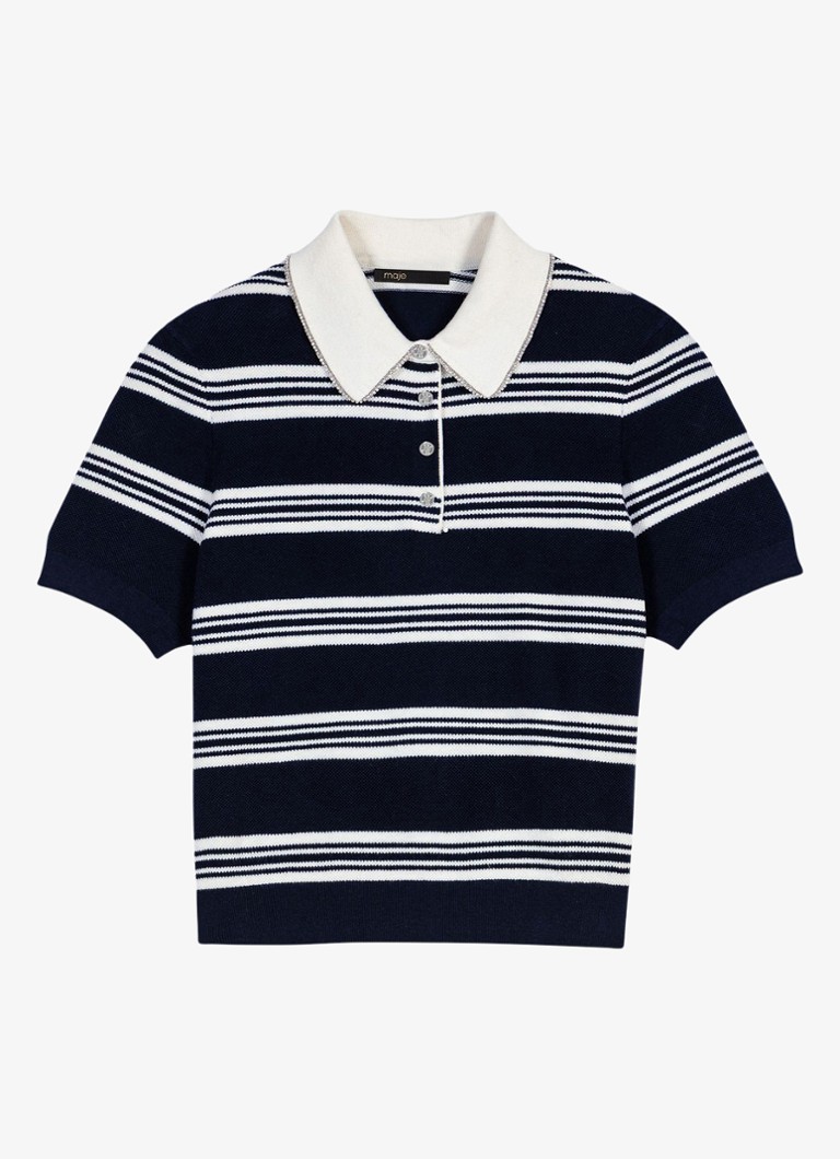 Maje Dames Map gebreide polo met streepprint in de kleur Ecru