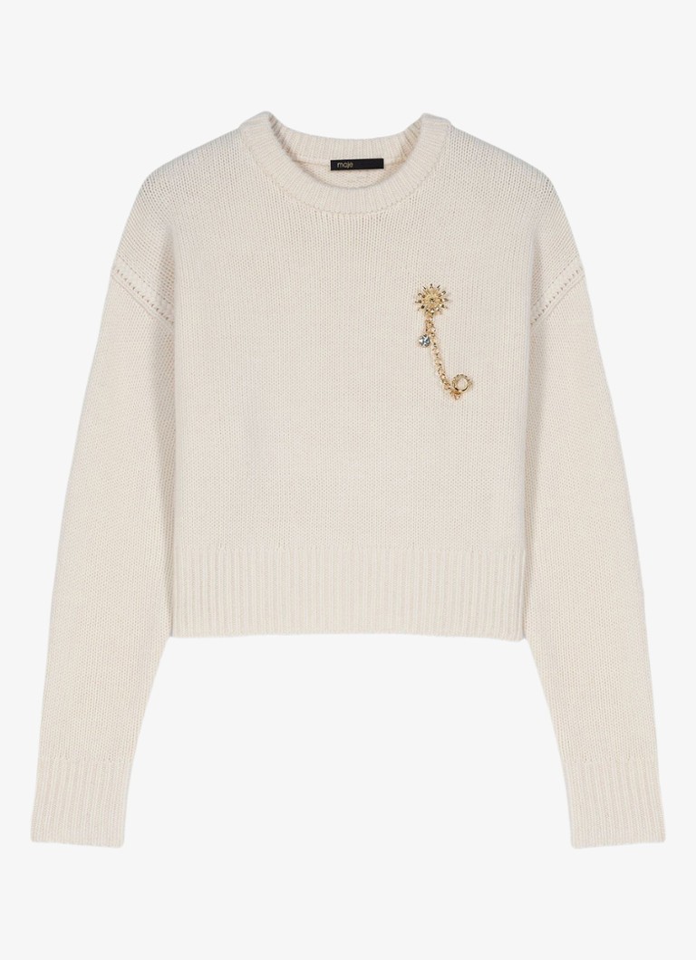 Maje Dames Fijngebreide trui in kasjmierblend in de kleur Beige