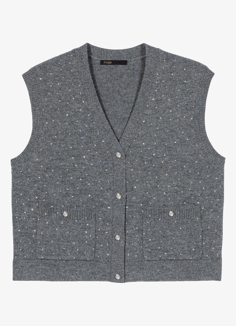 Maje Dames Listra fijngebreide top in wolblend met strass in de kleur Grijs