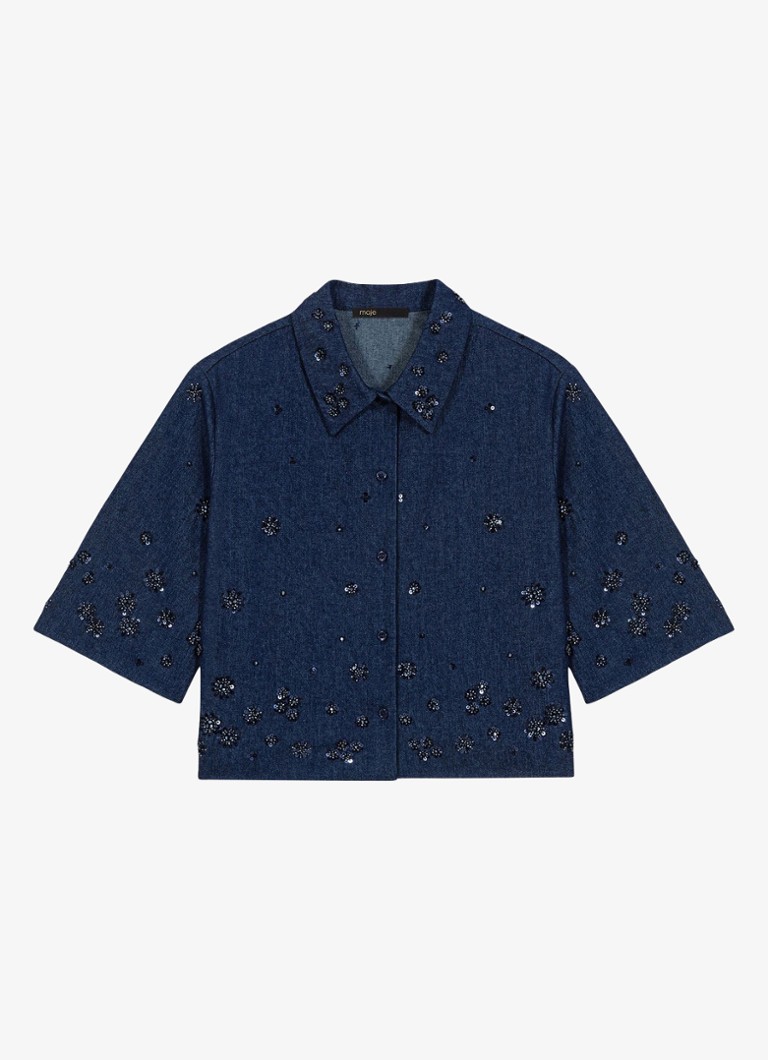 Maje Dames Cropped blouse met kralendecoratie in de kleur Donkerblauw