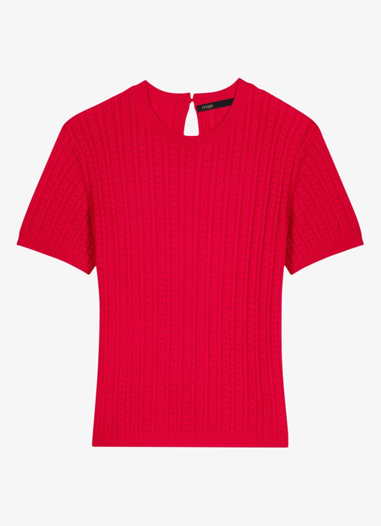 Maje Dames Mapi kabelgebreide T-shirt in zijdeblend in de kleur Steenrood