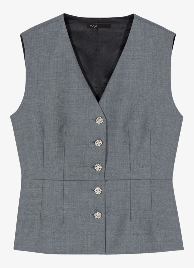 Maje Dames Gilet in wolblend met V-hals in de kleur Grijs