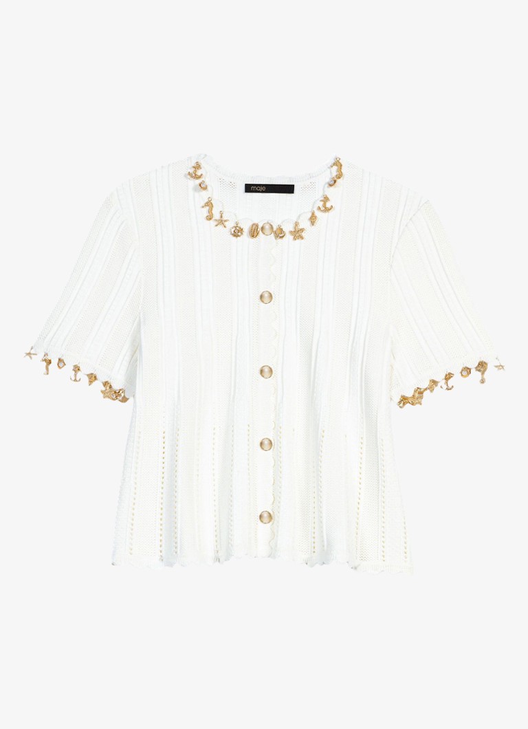 Maje Dames Mishell ribgebreide top met strass in de kleur Wit