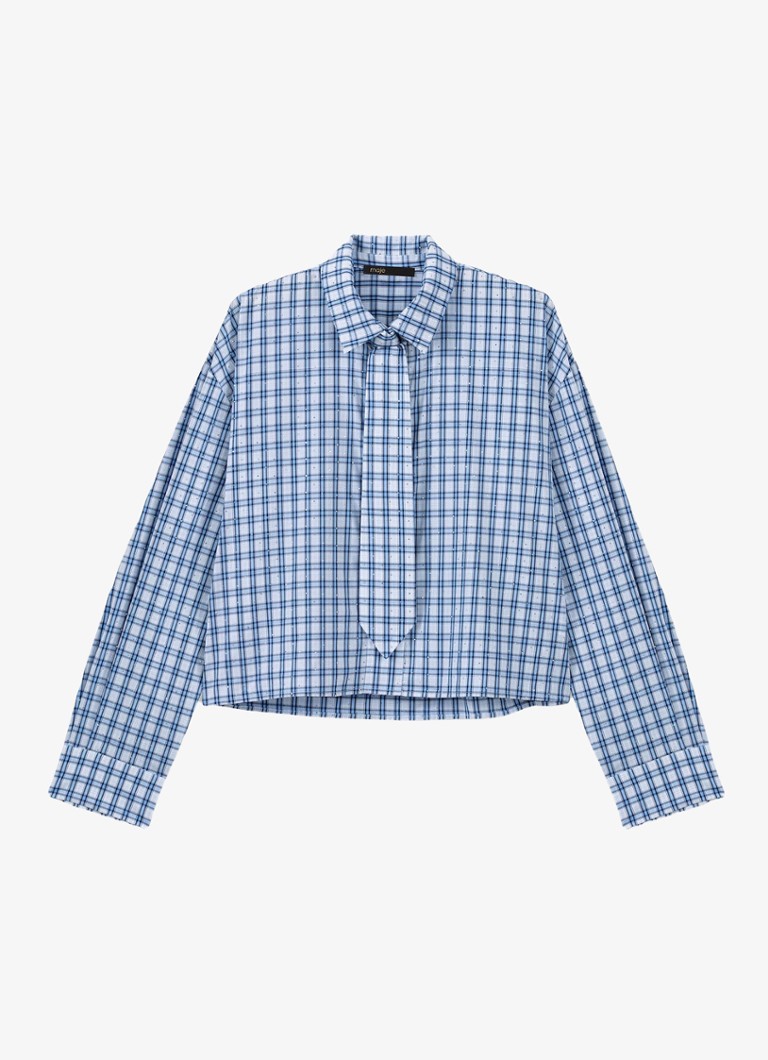 Maje Dames Blouse met strass en afneembare stropdas in de kleur Blauw