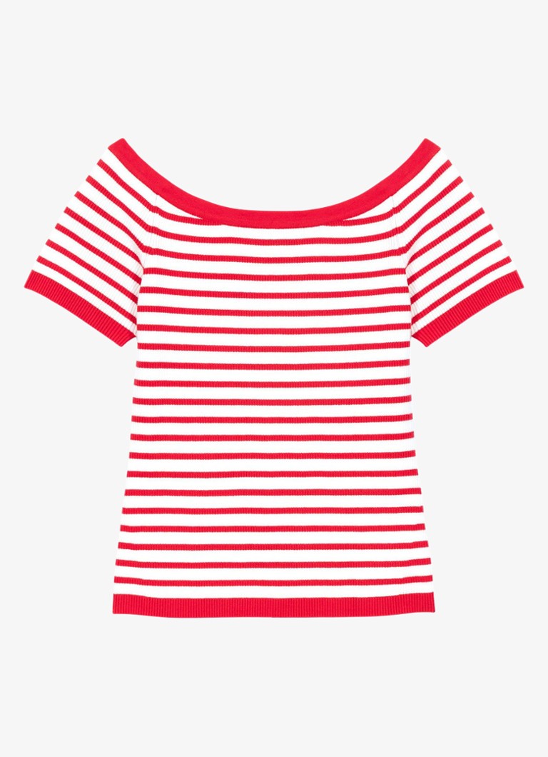 Maje Dames Fijngebreide top met boothals en streepprint in de kleur Rood