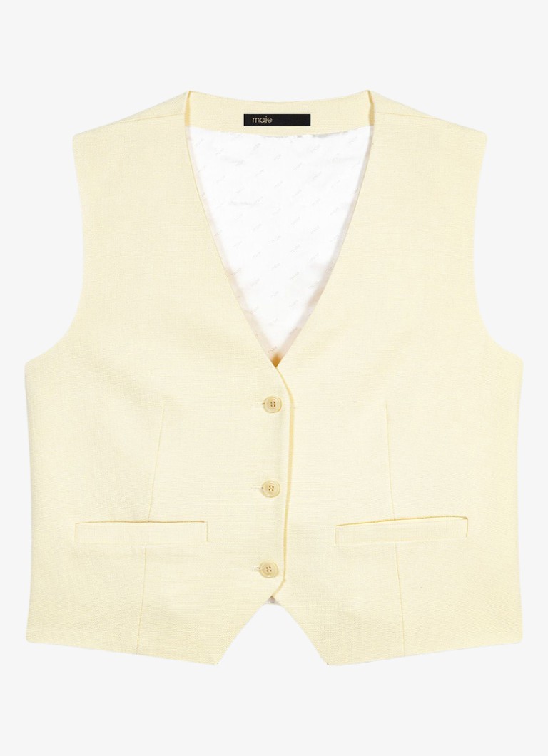 Maje Dames Gilet met paspelzakken in de kleur Lichtgeel