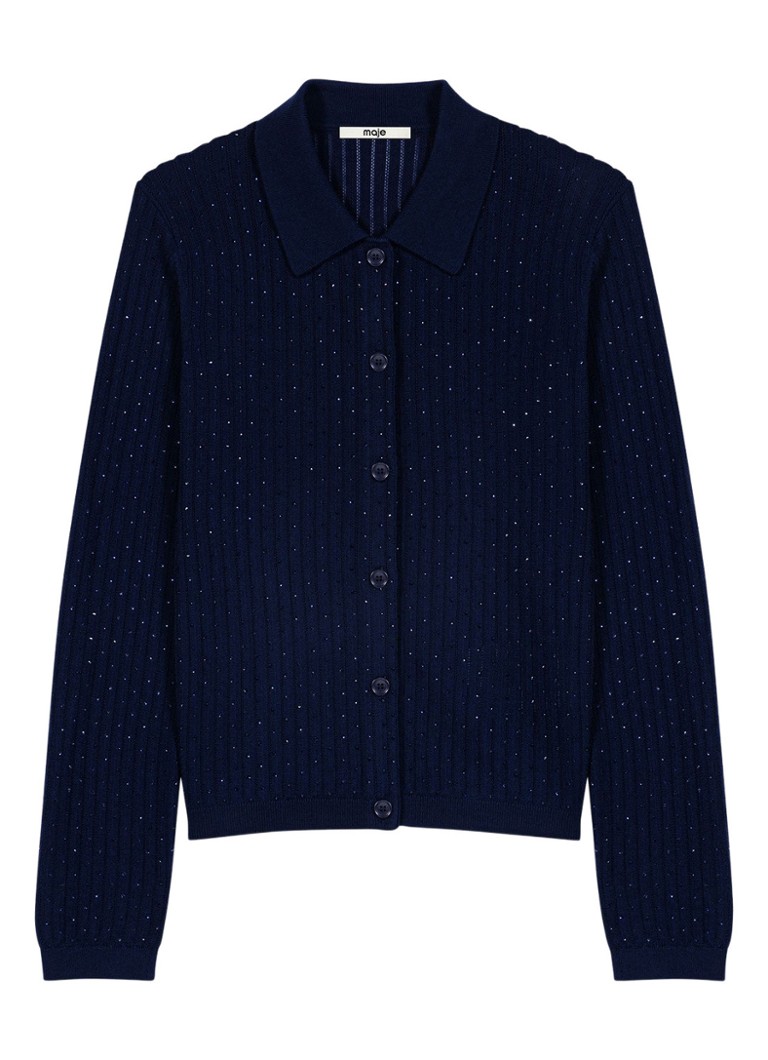 Maje Dames Grofgebeid vest in wolblend met strass in de kleur Donkerblauw