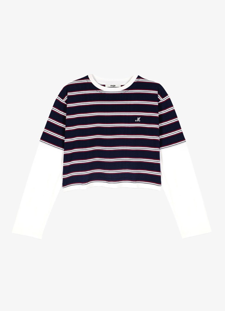 Maje Dames Cropped long sleeve met streepprint in de kleur White/Navy