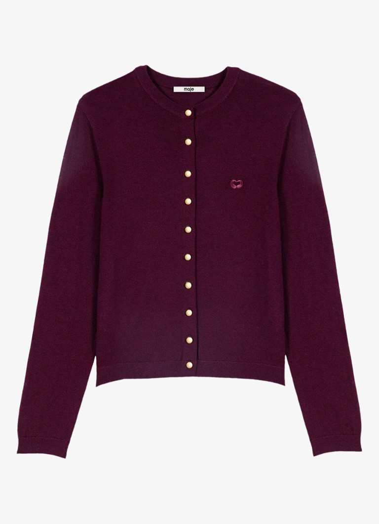 Maje Dames Fijngebreid vest van wol met logoborduring in de kleur Aubergine