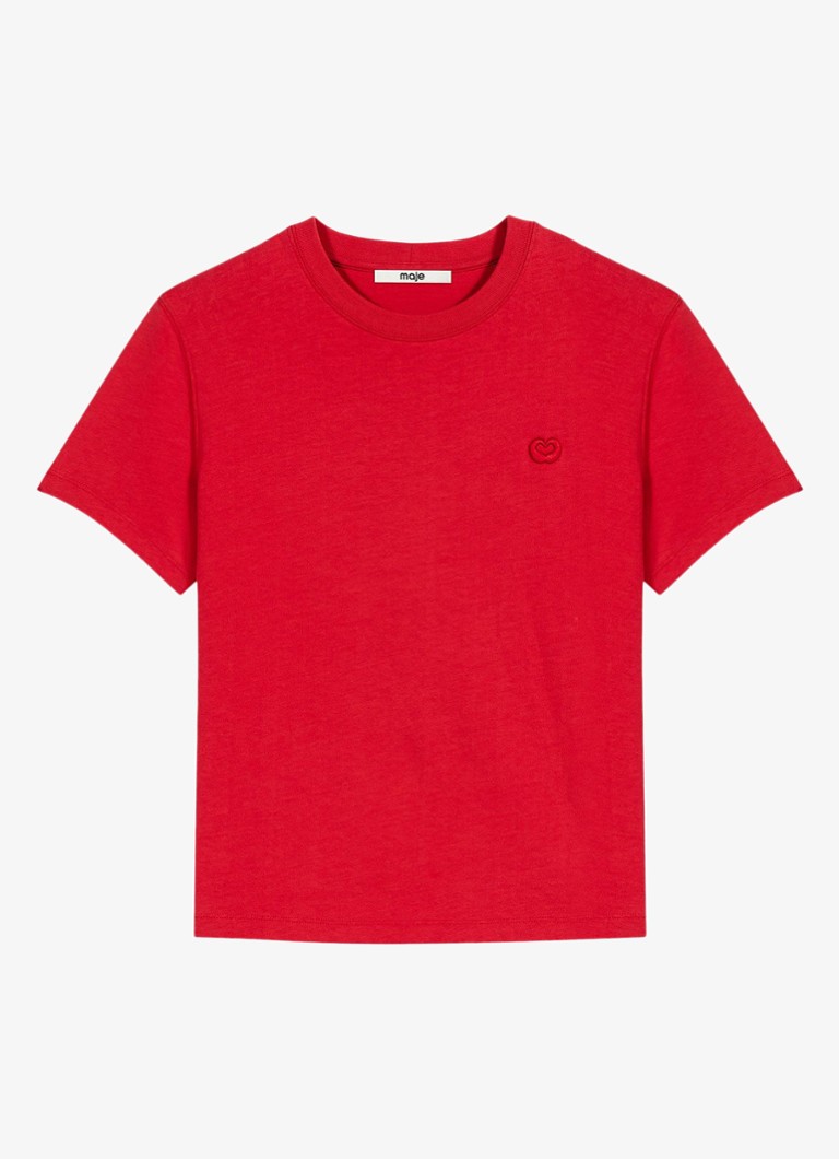 Maje Dames T-shirt met borduring in de kleur Steenrood