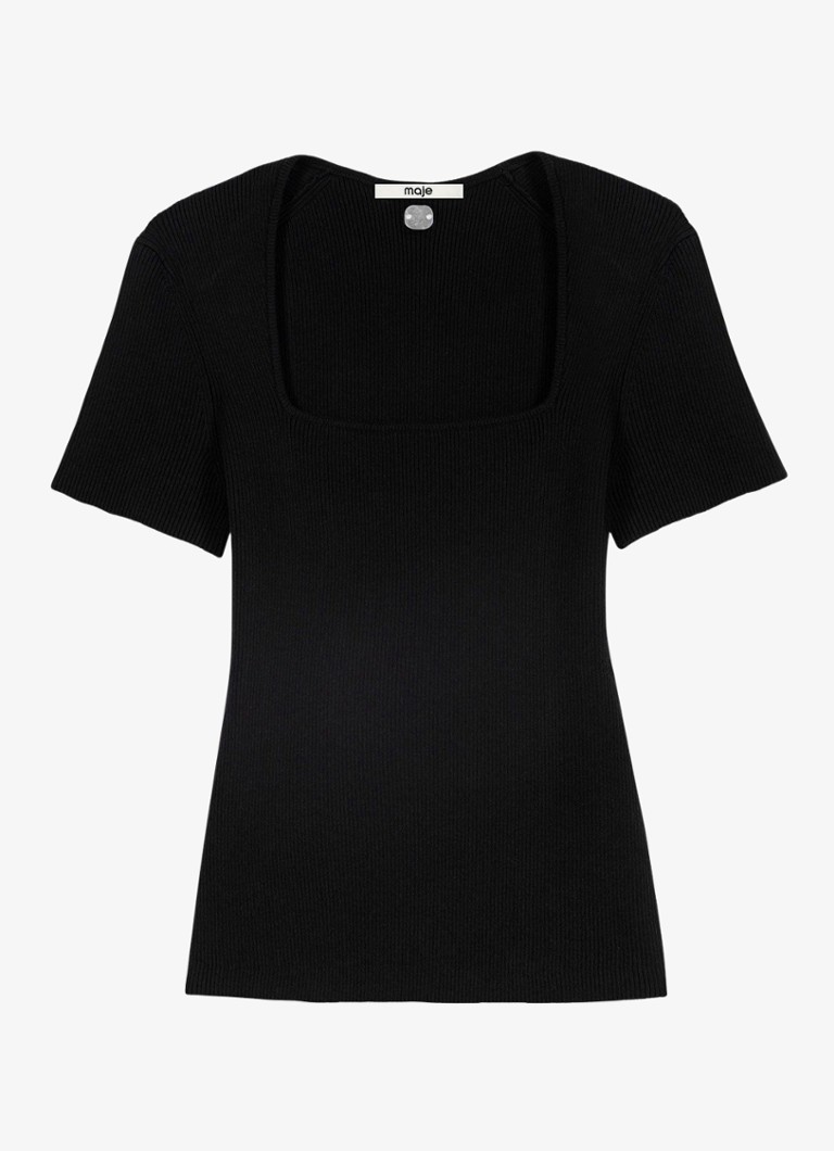 Maje Dames Ribgebreide top in de kleur Zwart
