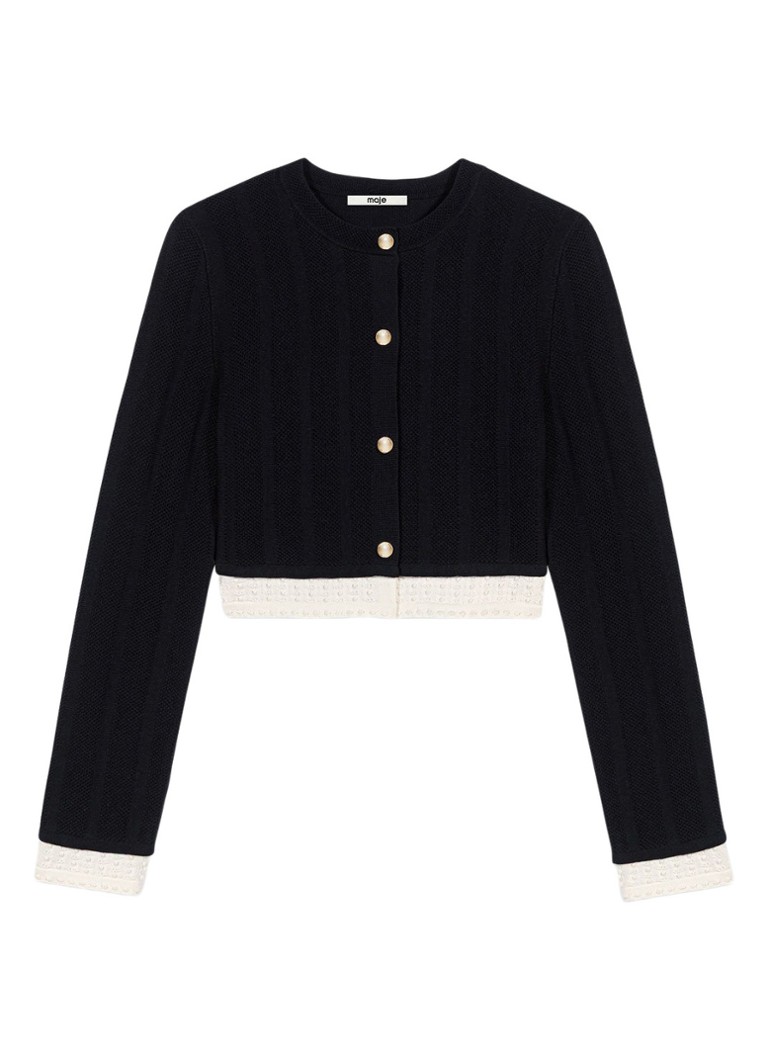 Maje Dames Fijngebreid cropped vest met ronde hals in de kleur Zwart