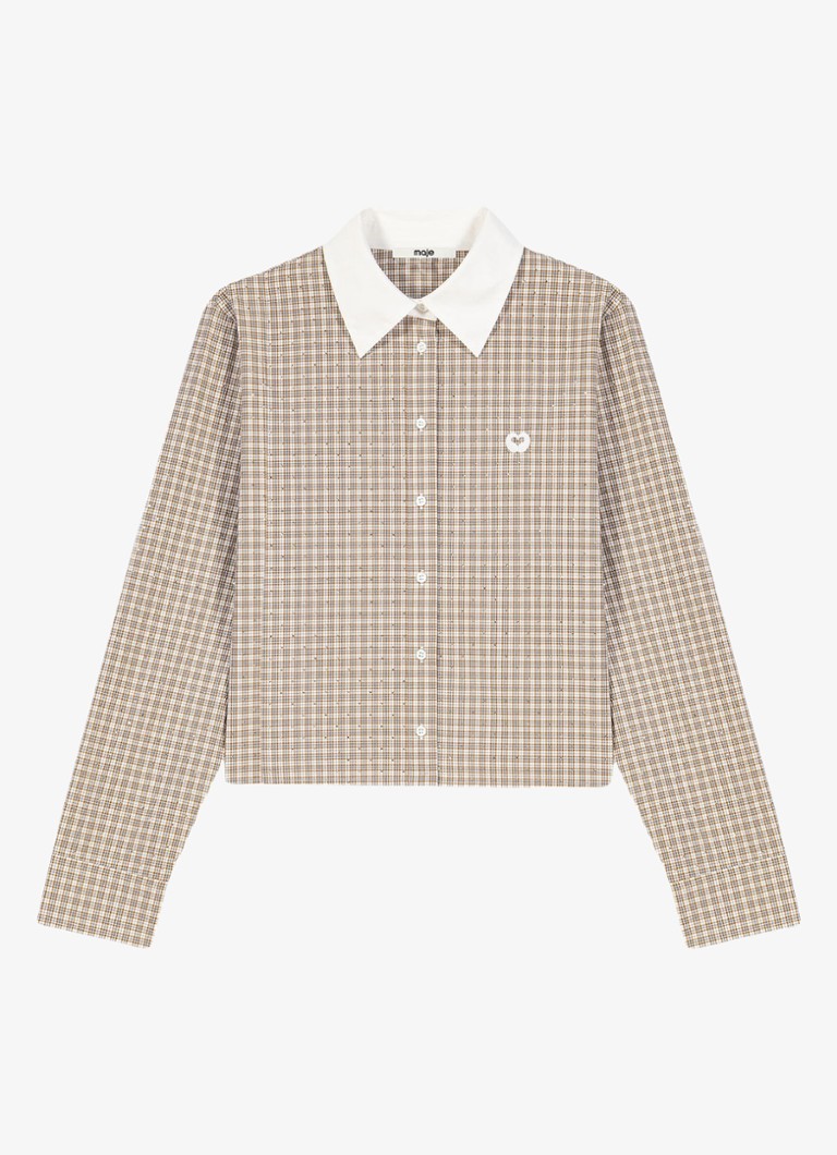 Maje Dames Blouse met strassdetails met ruitdessin in de kleur Beige / Beige