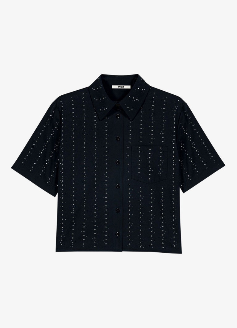 Maje Dames Blouse met strass en borstzak in de kleur Donkerblauw
