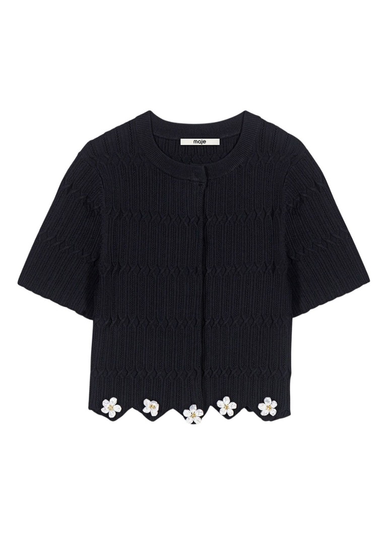 Maje Dames Fijngebreid cropped vest met sierknopen in de kleur Jeans