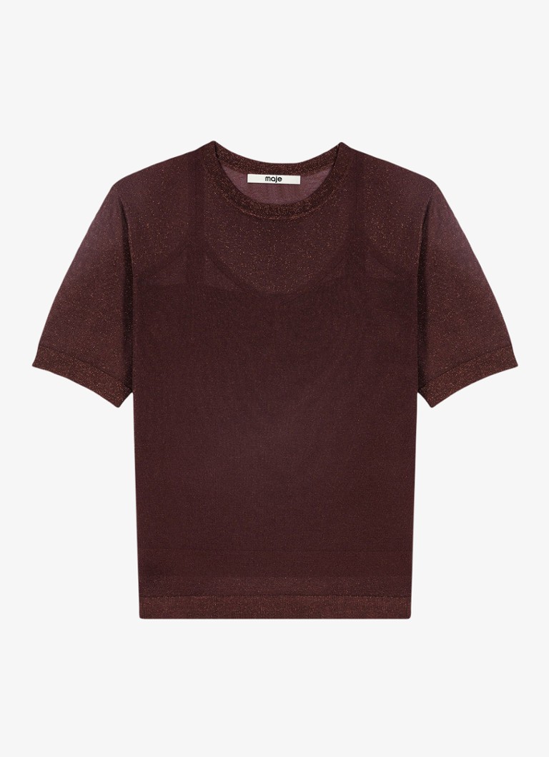 Maje Dames Semi-transparante top met lurex in de kleur Brown / Bruin
