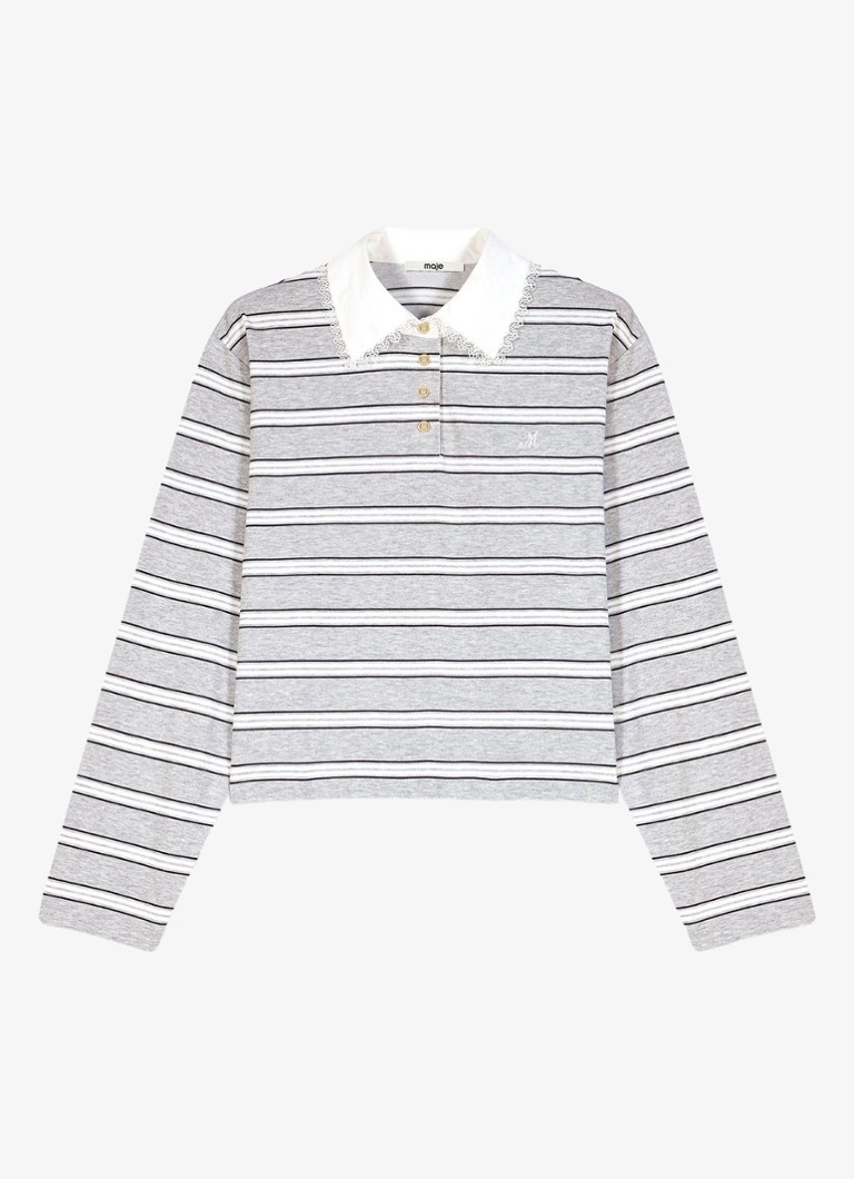 Maje Dames Polo met streepprint in de kleur Lichtgrijs